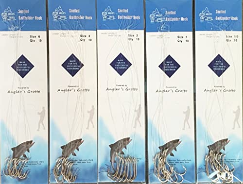 Angler's Grotto Snelled Offset Baitholder Hook | 10 Count Per Pack | Freshwater Saltwater Fishing Hooks | High Carbon Stee...