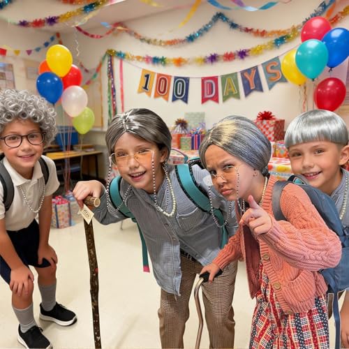 VersaCharm Old Lady Wig Costume for Women,100 Days of School Costume for Kids Girls,Grandma Granny Costume Wig for Hallowe...