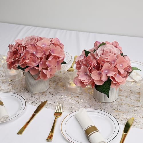 DIYDOFUN Flower Table Centerpieces - Set of 6 Floral Arrangement Artificial Wedding Hydrangeas Floral Arrangement with Rus...