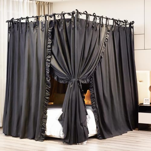 Akiky 4 Corners Post Canopy Bed Curtains Double Layer Cozy Drape Netting 4 Opening Mosquito Net Mesh for Girls Bedroom Dec...