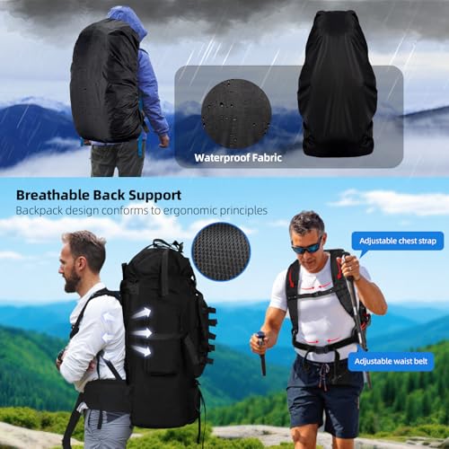 LibSkyln 70L Camping Hiking Backpack with Rain Cover, Waterproof Molle Rucksack for Men, Backpacking Backpack for Trekking...