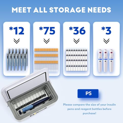 CGOLDENWALL Portable Insulin Cooler Box for Max.12 Pens, 7.5 * 3 * 2.7inches Internal Capacity 32-64℉ Setting with 5V 1360...