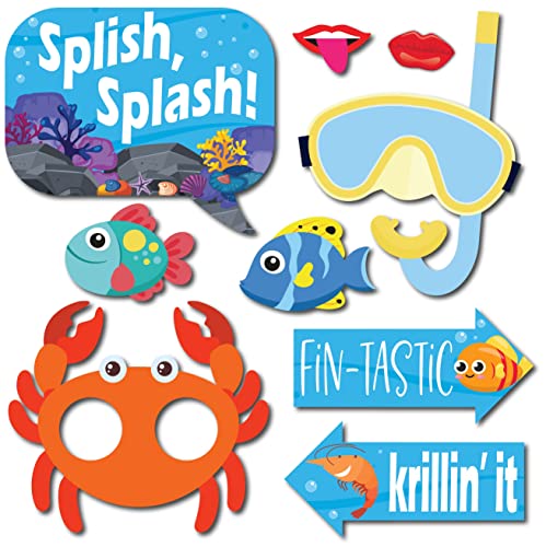 Under The Sea Photo Booth Props - 41-pc Photobooth Kit with 8 x 10-Inch Sign, 60 Adhesive Pads, 45 Sticks - Under The Sea ...