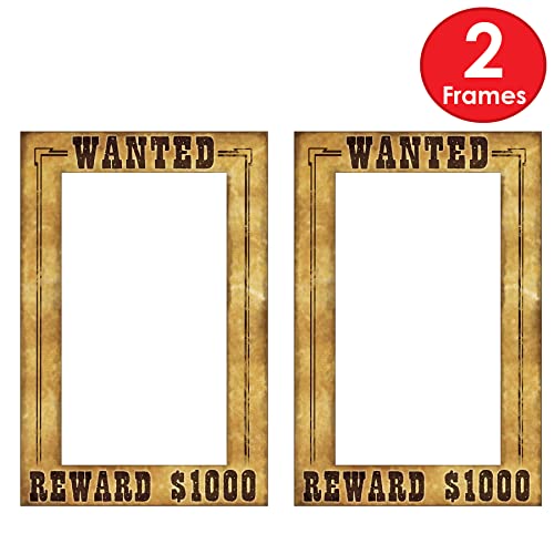 Beistle Western Wanted Photo Fun Frames – 2 Pack Lightweight Cardstock Paper Picture Booth Prop for Wild West, Cowboy, Rod...
