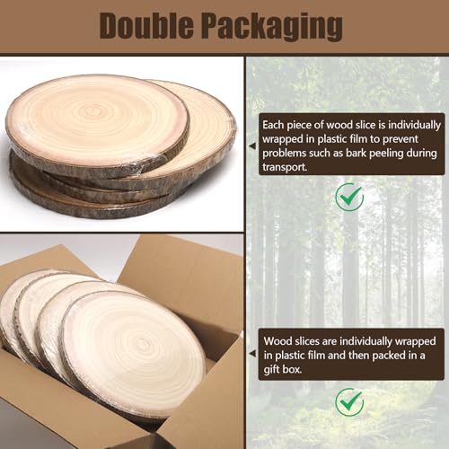 Wood Slices for Centerpieces, Wood Rounds Cookies for Crafts, Rustic Wood Circles & Slabs, Wooden Discs for Tables Decor-f...