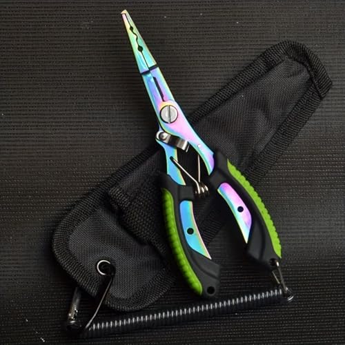 Saltwater Fishing Pliers, Split Ring Pliers with Safety Lock, with Sheath and Lanyard Green