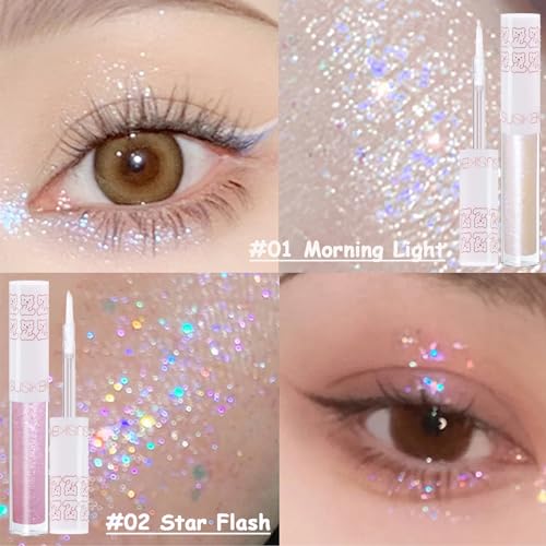 6Pcs Liquid Glitter Eyeshadow Eyeliner, Korean Makeup, Bling Under Eye Shadow, Shimmer Eye Make Up Valentine's Gift Set,Lo...