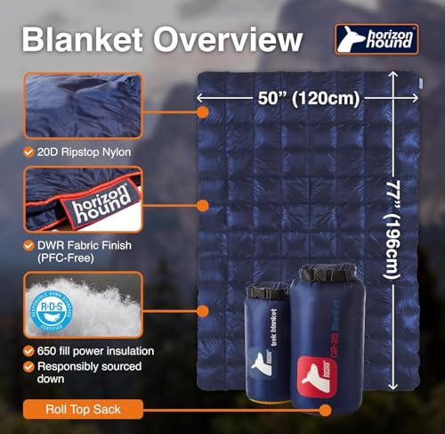 Horizon Hound Down Camping Blanket - Outdoor Travel Quilt | Sustainable, Insulated, Lightweight & Warm Gear for Sleep, Cam...