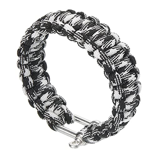 Survival Paracord Bracelets, Plaited Parachute Bracelet Party Favors Camping Gifts Outdoor Wraps for Men, White, Black