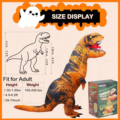 JASHKE Inflatable Dinosaur Costume for Adult Halloween Dinosaur Costumes Blow up T rex Costume for Adults