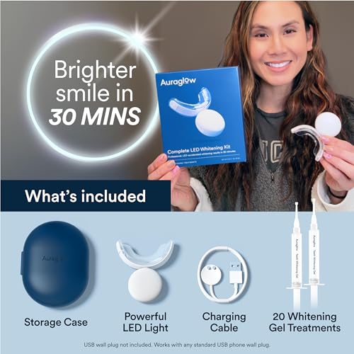 Auraglow Teeth Whitening Kit, LED Accelerator Light, 35% Carbamide Peroxide Teeth Whitening Gel, 20+ Whitening Treatments,...