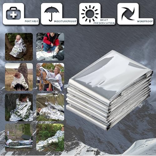 MIXIAO Emergency Foil Thermal Blanket (Pack of 25), 210 x 160 cm (82" x 63") Emergency shelter Survival Reflective Blanket...