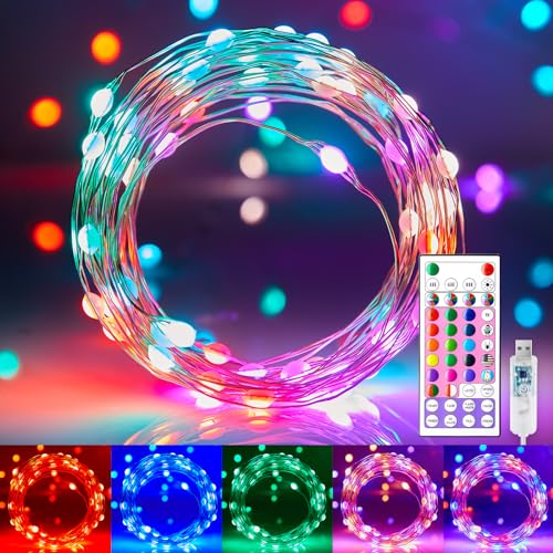 Minetom Fairy Lights Color Changing - 33FT 100 LED String Light with Remote, 16 Single Colors & 6 Holiday Colors,12 Modes,...