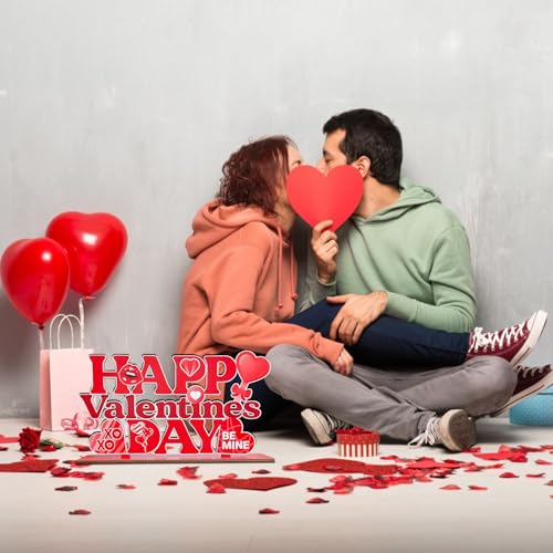 Valentines Day Table Decorations for Home Wood Decor 11.8x6.5inch Red Happy Valentines Day Centerpieces for Table Red Lip ...