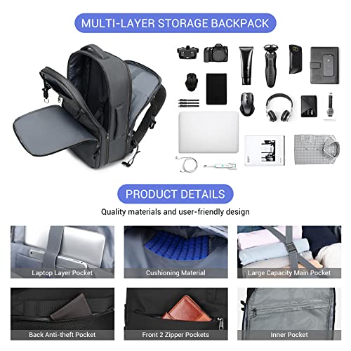 MOLNIA 50L Expandable Travel Backpack for Men Women, Carry On Backpack Airline Approved, Suitcase Backpack with Packing Cu...