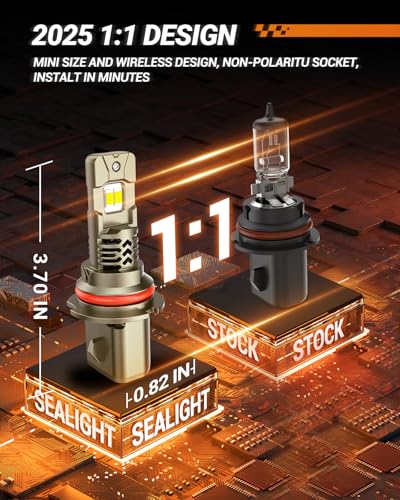 SEALIGHT 9004/HB1 LED Bulbs Hi/Low Beam, 50000LM 900% Super Brighter, 1:1 Halogen Size, 6500K Cool White, 60000Hrs Long Se...
