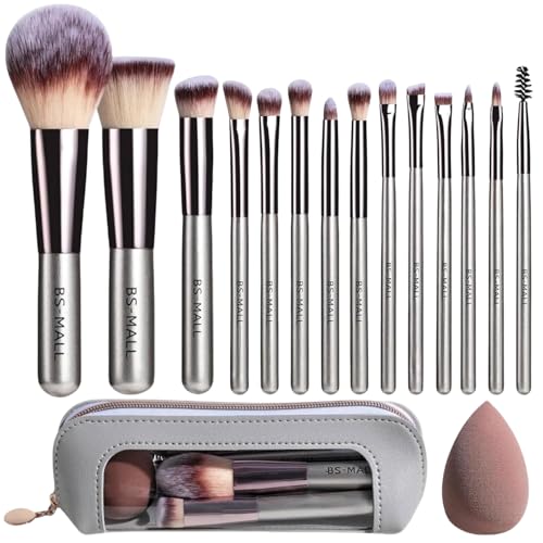 Travel Makeup Brush Set BS-MALL 14 Pcs with 1 Pcs Makeup Sponge – Essential Foundation Powder Concealers, Eye Shadows, Blu...