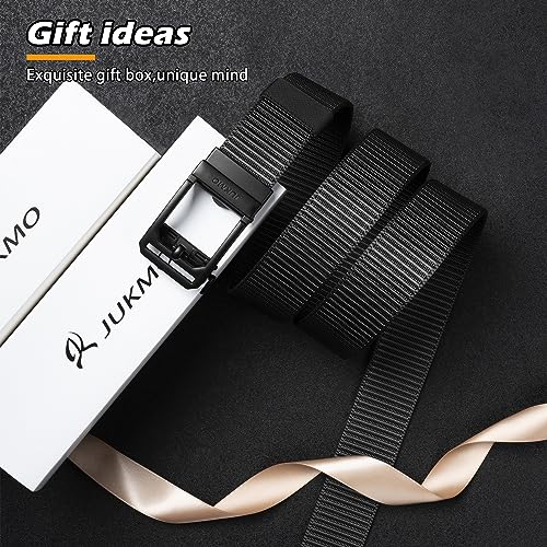 JUKMO Men's Ratchet Tactical Belt, 1.5" Nylon Web Work Belt with Automatic Slide Buckle, Adjustable Trim to Fit