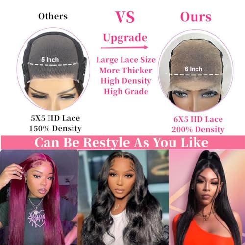 6x5 HD Lace Front Wig Wear and Go Glueless Wigs Human Hair Pre Plucked Pre Cut 200% Density Straight Lace Front Wigs Human Hair Glueless Lace Front Wigs For Women 22 Inch