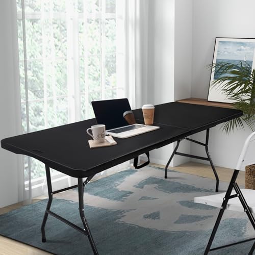 pollilar Folding Table 6FT HDPE 6 Foot Foldable Table Portable Banquet Surface Fold-in-Half Desk Utility for Working Meeti...