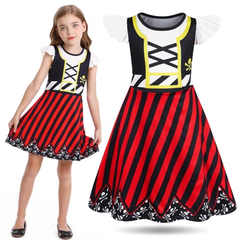 Sukyfecde Girls Pirate Dress Buccaneer Costume Kids Birthday Party Dress Halloween Cosplay Outfits