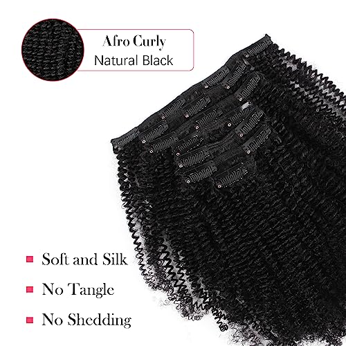 Sassina Remi Human Hair Afro Coily Clip in Extensions 4B 4C Double Wefts For Black Women Natural Color Clip in Hair Extensions 7Pcs per Set With 17 Clips 20 Inch 120 Grams