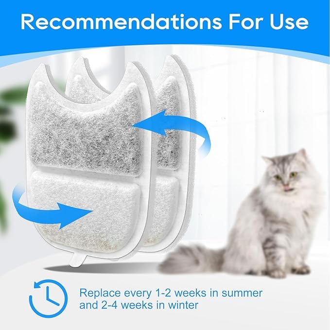 Cunina 12 Set Cat Water Fountain Filter Replacements & Sponges for 135 fl oz/4L Pet Fountain Drink Machine Dog Water Fount...