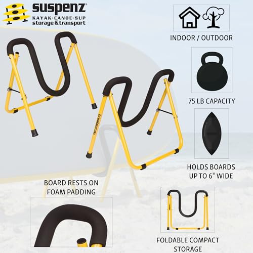 Suspenz SUP Stands, Stand Up Paddle Board, Surfboard Foldable Racks, EZ-Fold Portable Stand, Yellow 22-1901