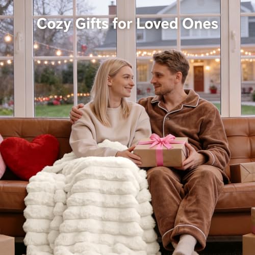 BEDELITE Faux Fur Throw Blanket for Couch, Soft and Cozy Luxurious 3D Striped Fluffy Blanket, 770GSM Thick Warm Plush Fuzz...