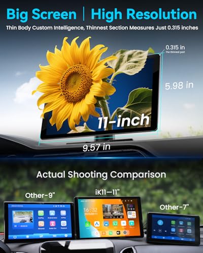 11" Extra Large Wireless Apple CarPlay Screen for Car – Ultra-Slim 0.16 Inch Touchscreen Car Stereo with Android Auto, 4K ...