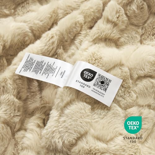 Cozy Bliss Faux Fur Throw Blanket for Couch, Fuzzy Soft Plush Thick Warm Fluffy Reversible Wave Textured Blanket for Sofa ...