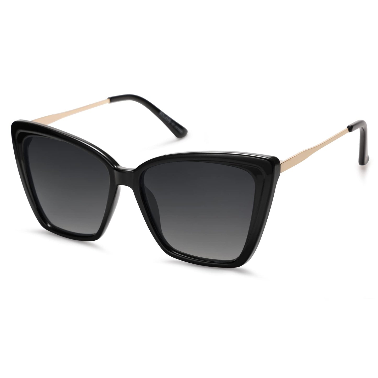 SOJOS Trendy Polarized Sunglasses For Women Retro Womens Oversized Square Cat Eye Sun Glasses UV Protection SJ2206 Black Frame/Grey Grading Lens