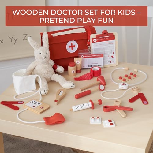 Wooden Doctor Play Set for Toddlers - A Complete Durable Pretend Play Medical Kit for Kids 3-5 with Realistic, Non-Toxic T...