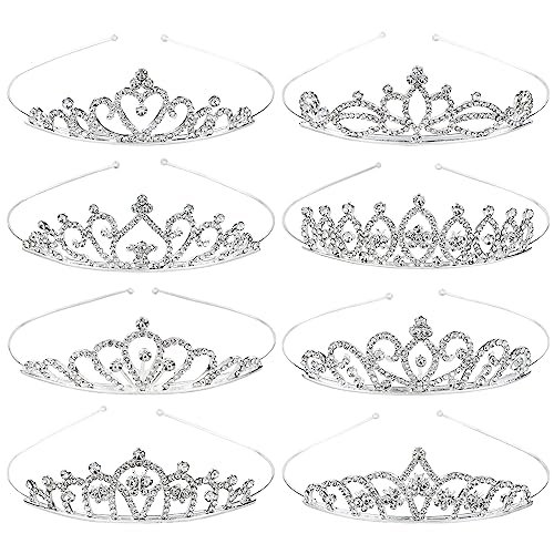 Cinaci 8 Pack Silver Metal Sparkly Glitter Rhinestone Crown Headbands Wedding Prom Birthday Party Princess Hair Tiaras Cla...