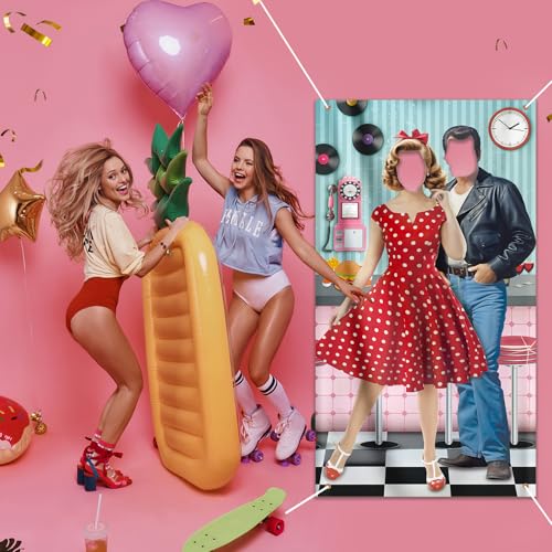 50s Party Decorations Photo Booth Prop Photo Backdrop Door Banner Sock Hop Party Decorations Rock and Roll 1950s Party Pho...