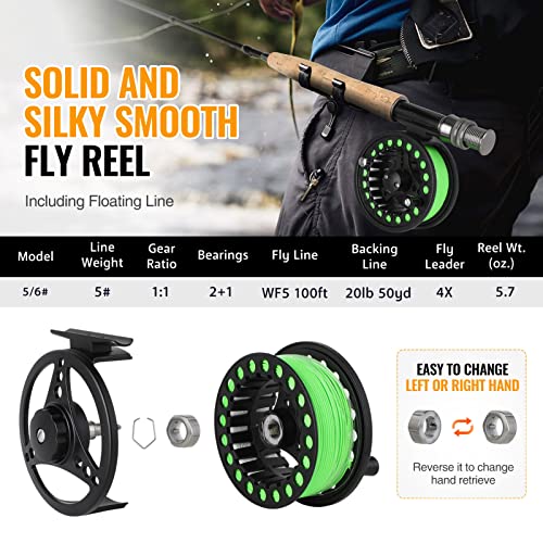 TOPFORT Fly Fishing Rod and Reel Combo Starter Kit, 4 Piece Lightweight Ultra-Portable Graphite Fly Rod Complete Starter P...