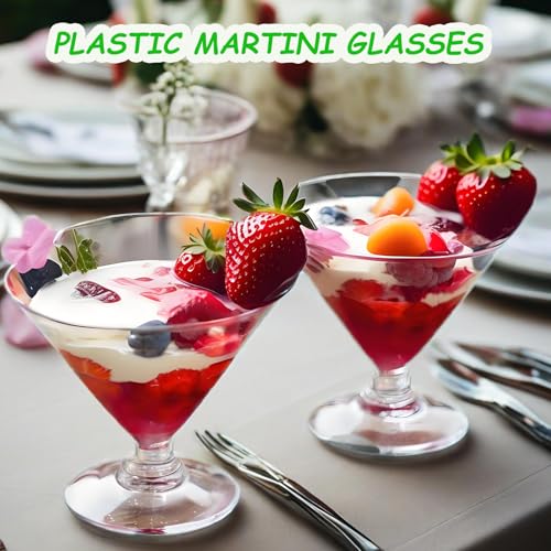 25 Pack Disposable Plastic Martini Glasses 5oz, Sturdy Mini Cocktail Cups for Champagne, Wine, Ice Cream, Unbreakable Clea...