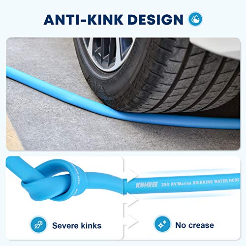 Kohree 25FT RV Water Hose with Storage Bag, 5/8'' Premium Drinking Water Hose Leak Free, No Kink and Flexible Garden Hose ...