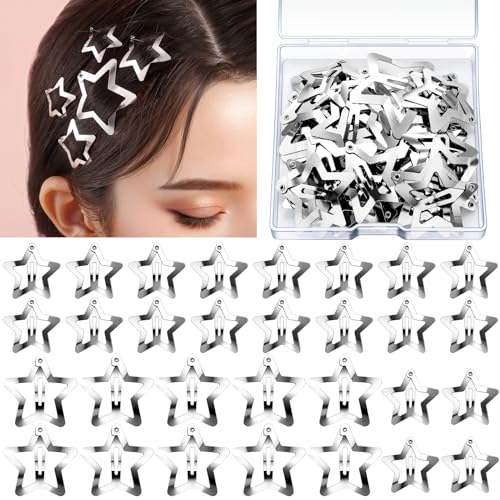 YGDZ Star Hair Clips and Barrettes Set - 20 pcs 1.22" Y2K Hair Accessories, 10 pcs 1.61" Silver Clips for Girls Women, Rav...