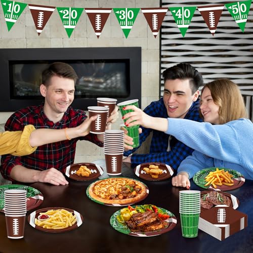 QZYL Football Party Decorations Serve 24, 99 Pcs Football Party Supplies, Disposable Football Dinner Plates Football Desse...