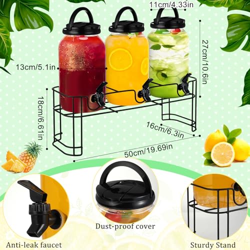 Tanlade 3 Pcs Plastic Drink Dispenser with Stand Beverage Dispenser with Sturdy Metal Base Juice Dispensers for Parties Le...