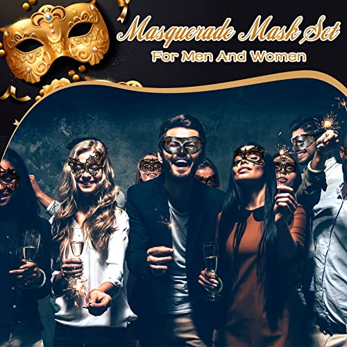 Liliful 30 Pcs Couple Masquerade Mask for Women Men Black Lace Antique Venetian Mask for Carnival Cosplay Christmas Party ...