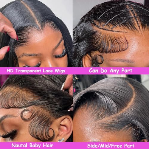13x6 Lace Front Wigs Human Hair 180% Density Body Wave Transparent HD Lace Frontal Glueless Wigs Human Hair Pre Plucked Wigs With Baby Hair for Women 26 inch