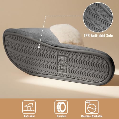 Women's Memory Foam Fuzzy Slippers Fluffy Plush Indoor Outdoor Non-Slip Thin Sole Winter House Shoes