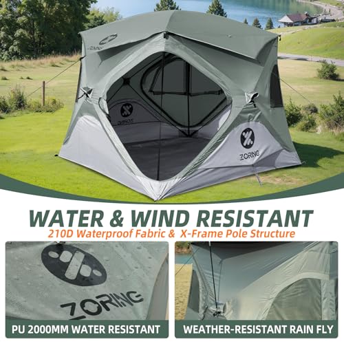 Zoring Pop Up Tent for Camping, Instant Cabin Hub Tent 4 Person, Waterproof Hub Shelter with Rainfly & Removable Floor, Ea...
