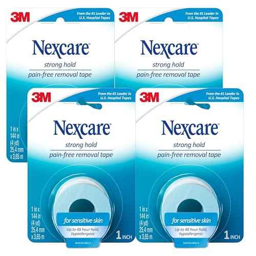 Nexcare Sensitive Skin Low Trauma Tape, 4 Count ? Gentle Adhesive Medical Tape for Fragile or Delicate Skin, Hypoallergenic & Latex-Free, Ideal for Post-Surgery Care, Pediatric Use, Frequent Changes