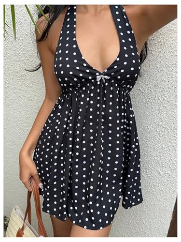 Verdusa Women's Polka Dots Halter Dress Festival Outfits Tie Back A Line Flowy Dresses