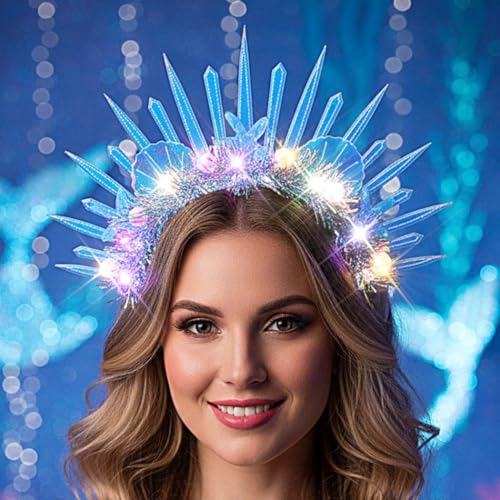 Urieo Shell Light Up Headband Glowing Starfish Hair Band LED Pearl Mermaid Costume Hair Accessories for Women