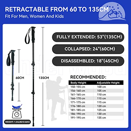 Trekking Poles Collapsible Hiking Poles - 2 Pack Adjustable Aluminum Hiking Sticks, Lightweight Walking Sticks for Women, ...