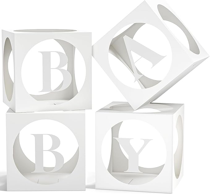 Baby Boxes with Letters for Baby Shower , White Clear Balloon Boxes with 4 Letter for Boy or Girl Gender Reveal Decoration...